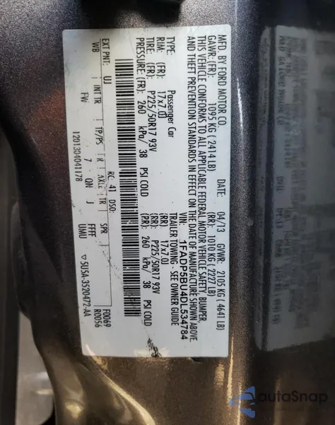 2013 Ford C-Max Sel z USA, uszkodzony, nr VIN 1FADP5BU4DL534784